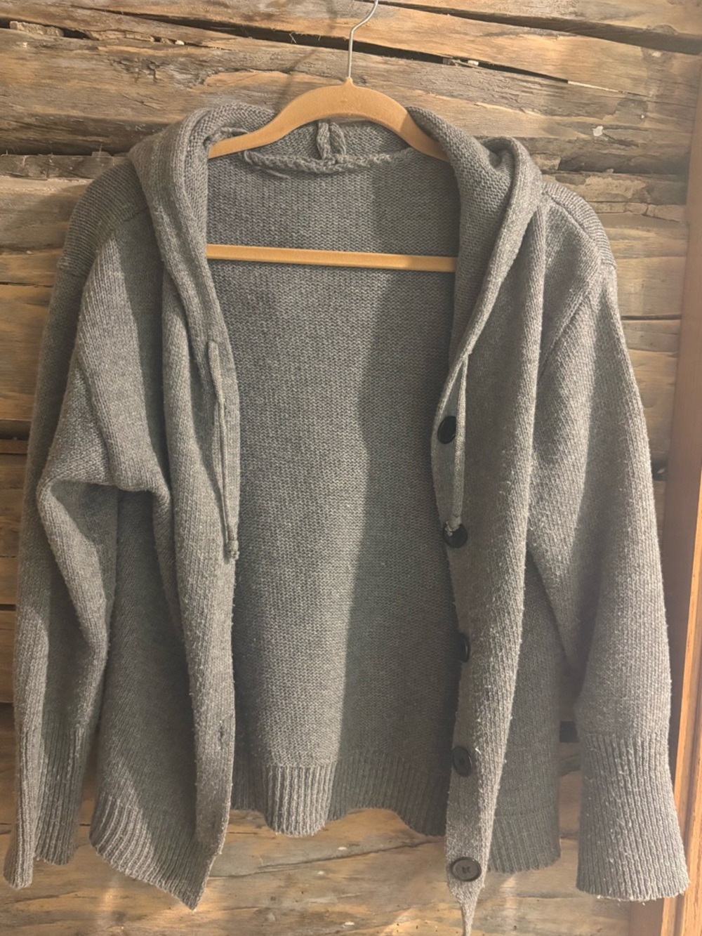 Gray Hooded Button Cardigan Sweater